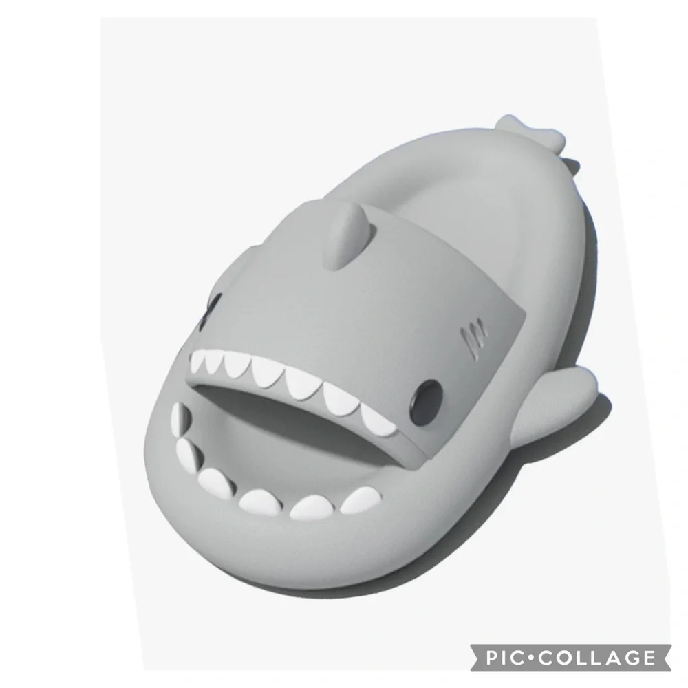 SHARK SLIDES SLIPPERS ANTI-SLIP THICK SOLE BEACH CLOUD CUSHIONED SHOWER